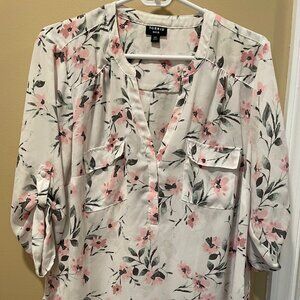 Torrid Harper Pink Floral V-Neck Tunic Blouse Size M/L